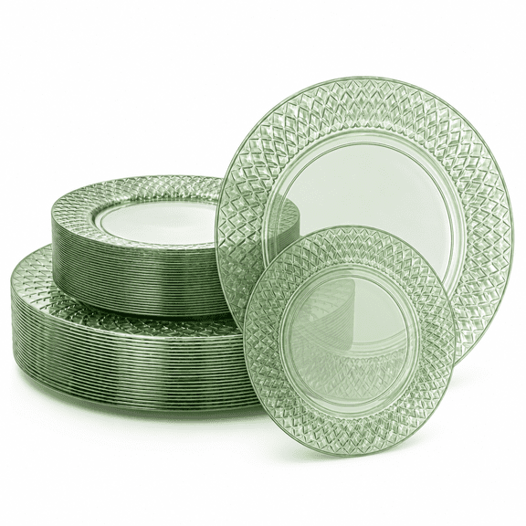 Sage Green Plastic Disposable Dinnerware Set for 30 Guests