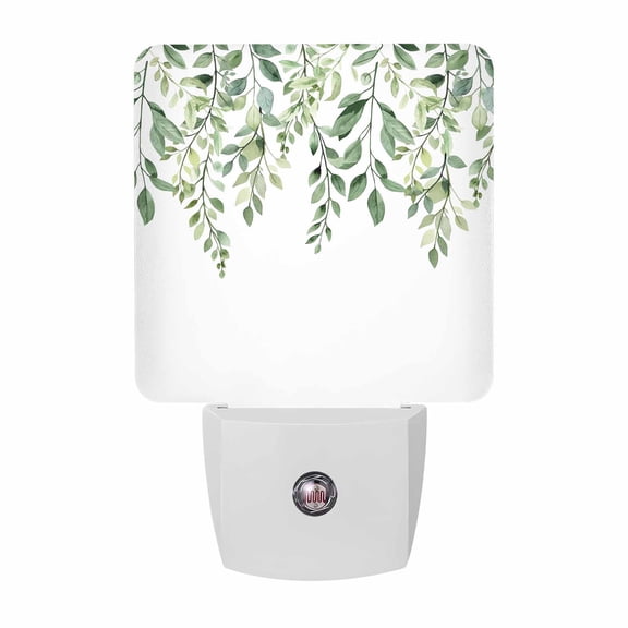 Sage Green Plug-in LED Night Lights Eucalyptus Leaves Auto Dusk-to-Dawn Sensor for Bedroom, Bathroom, Kitchen, Nursery, Hallway, Stairs, Wall Home Decor