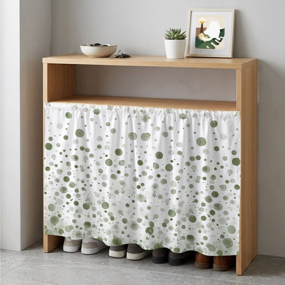 Sage Green Polka Dot Cabinet Curtain 35"Wx35"L,Dustproof Under Sink Skirt W/ Self Adhesive Tape,Modern Art Abstract Watercolor Dot Cabinet Curtain Cover for Kitchen Sink,Bathroom Vanity,Laundry Room