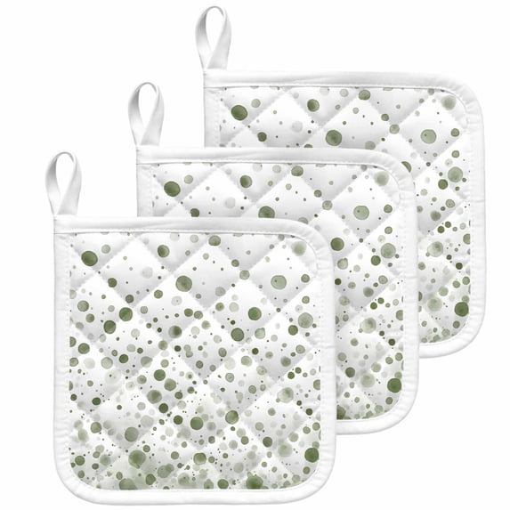 Sage Green Polka Dot Pot Holders for Kitchen Heatproof Potholder, 3 Pack Modern Art Abstract Watercolor Dot Hot Pads Multipurpose Oven Pads Cloth Potholders Trivet for Cooking Baking