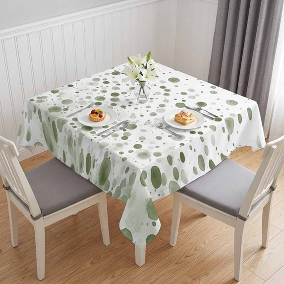 Sage Green Polka Dot Table Cloth Waterproof Tablecloths, Modern Art Abstract Watercolor Dot Tablecloth Dining Table Cover for Kitchen Party Tabletop Outdoor, Square Tablecloth 60x60 Inch