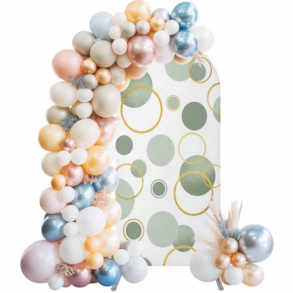 Sage Green Polka Dots Arch Backdrop Cover 4 FT Watercolor Modern Abstract Art Circles Farm Stretchy Elastic Arch Stand Covers Spandex Arched Background Birthday Wedding Party Decoration (No Stand)