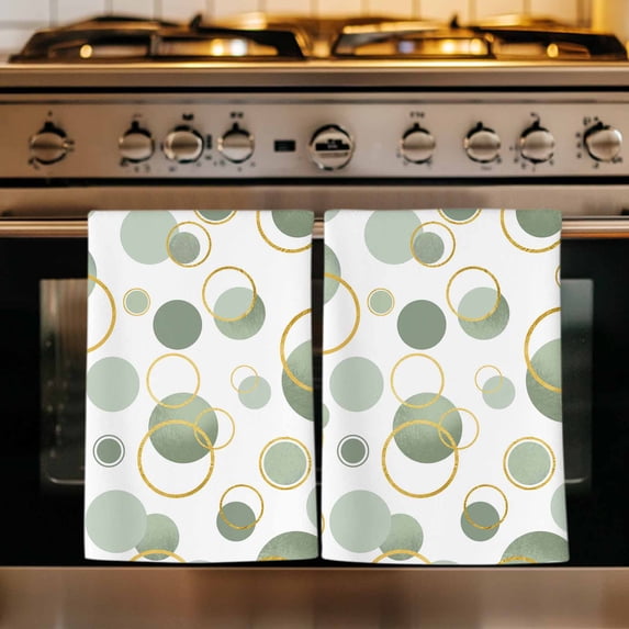 Sage Green Polka Dots Kitchen Towels Set of 1, Modern Abstract Art Absorbent Dish Towels for Kitchen, Microfiber Hand Towel, Quick Drying Tea Towel for Cleaning Decorative Dishcloths Geometric