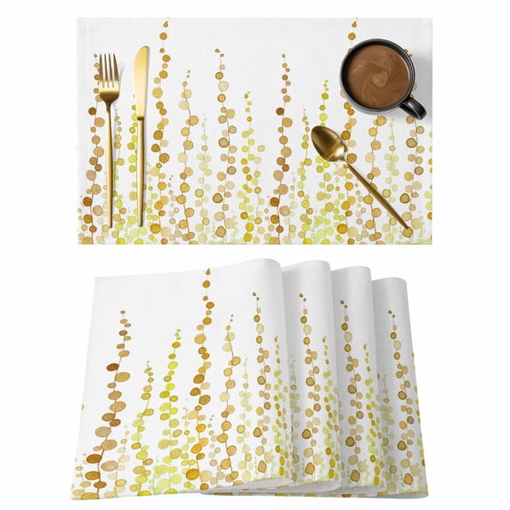 Sage Green Polka Dots Placemats Set of 6, Yellow Watercolor Abstract Art Placemats for Dining Table, Place Mats for Kitchen Tabletop, Waterproof Wipeable Dining Table Mats Set
