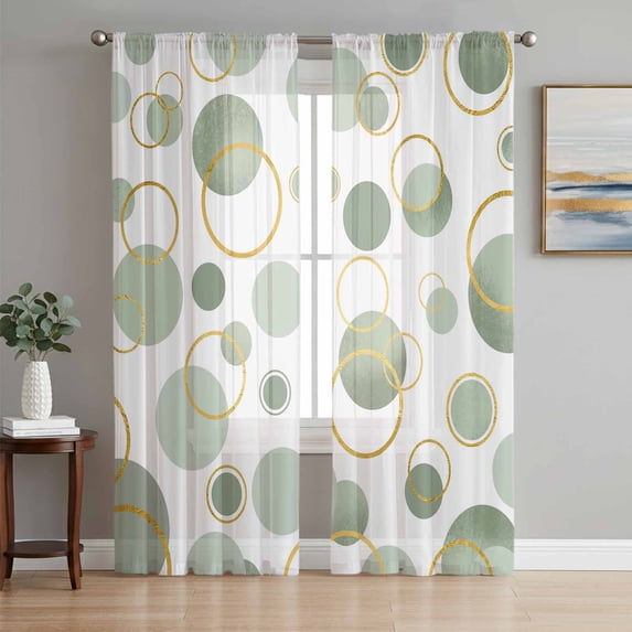 Sage Green Polka Dots Sheer Curtains 108 Inch Length 2 Panels Set Window Treatments, Modern Abstract Art Rod Pocket Semi Curtains for Living Room/Bedroom/Kitchen Décor, 104"W x 108"L