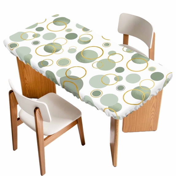 Sage Green Polka Dots Table Cloths for 5 Foot Rectangle Tables, Modern Abstract Art Patio Waterproof Elastic Fitted Tablecloths, Washable Rectangular Table Cover for Camping