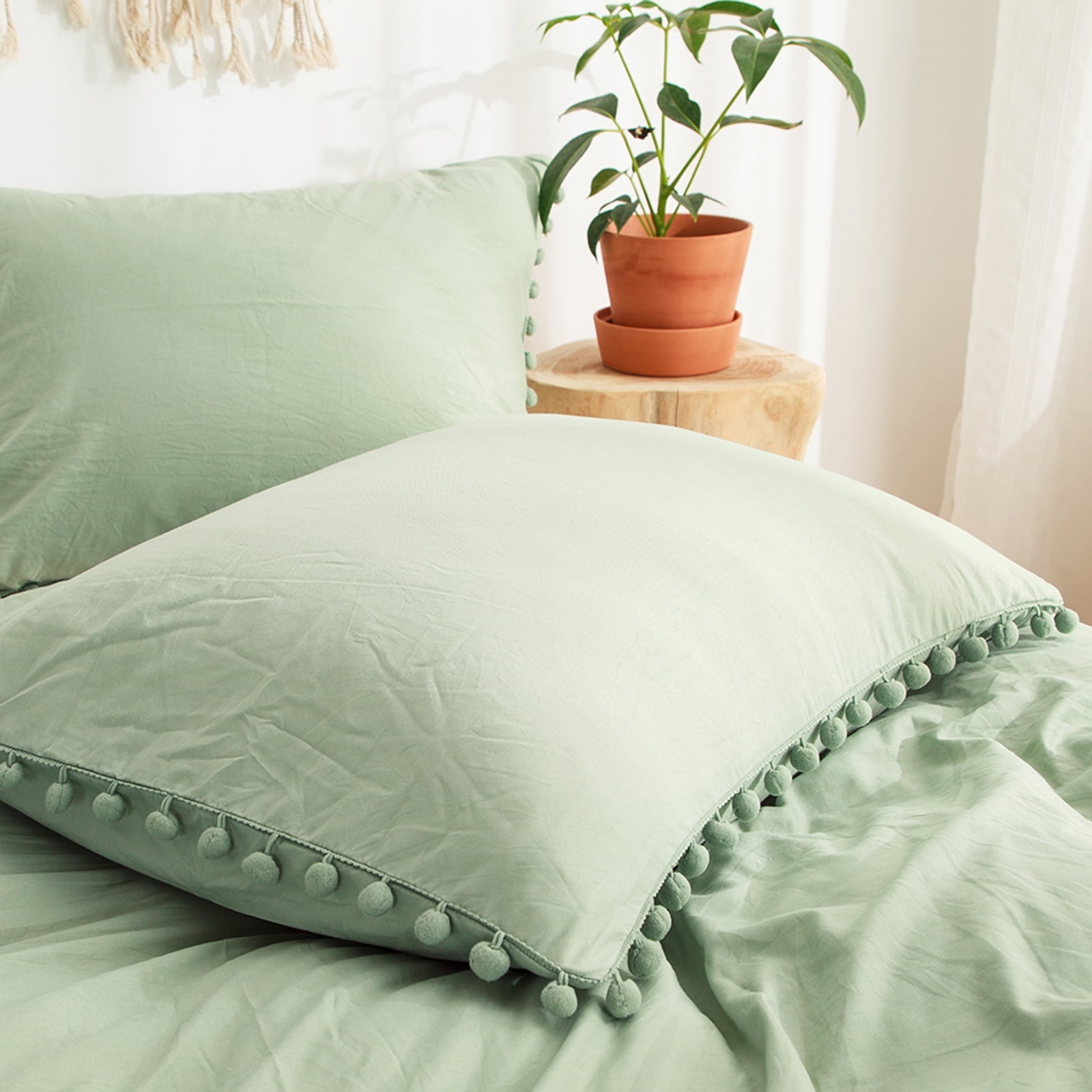 Mint green top pillow shams