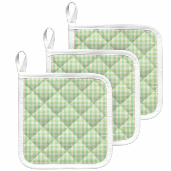 Sage Green Pot Holders for Kitchen Heatproof Potholder, 3 Pack Grid Checkered Plaid Gingham Lattice Trellis Hot Pads Multipurpose Oven Pads Cloth Potholders Trivet for Cooking Baking