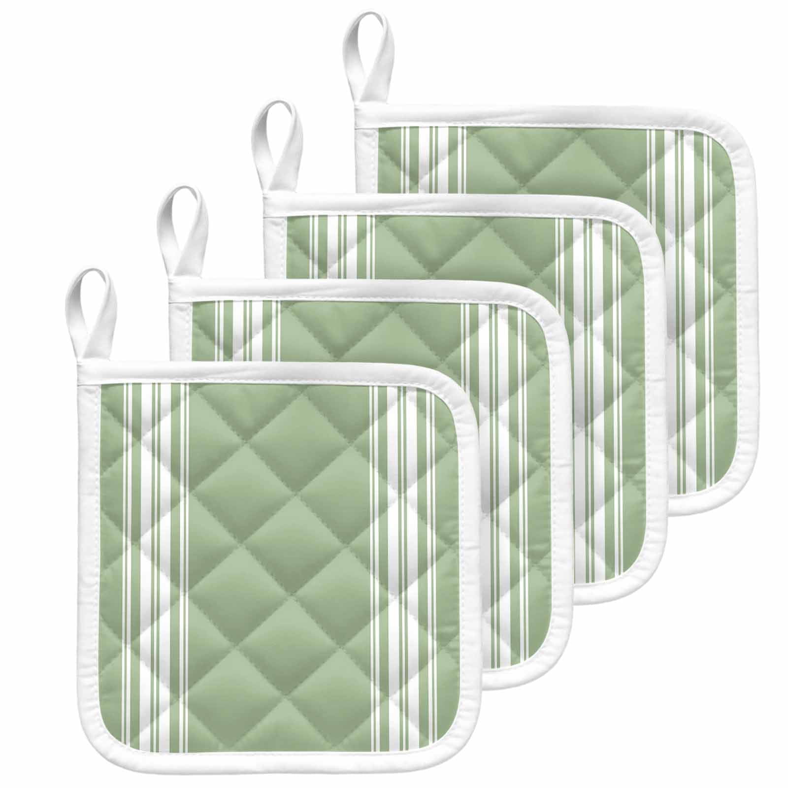 Sage Green Pot Holders for Kitchen Heatproof Potholder, 4 Pack Farmhouse Sage Green White Striped Hot Pads Multipurpose Oven Pads Cloth Potholders Trivet for Cooking and Baking