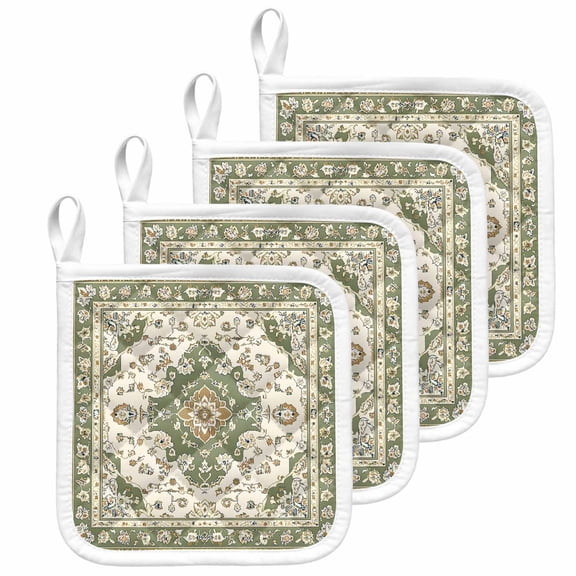 Sage Green Pot Holders for Kitchen Heatproof Potholder, 4 Pack Southwest Tribal Antique Boho-Chic Farmhouse Hot Pads Multipurpose Oven Pads Cloth Potholders Trivet for Cooking and Baking