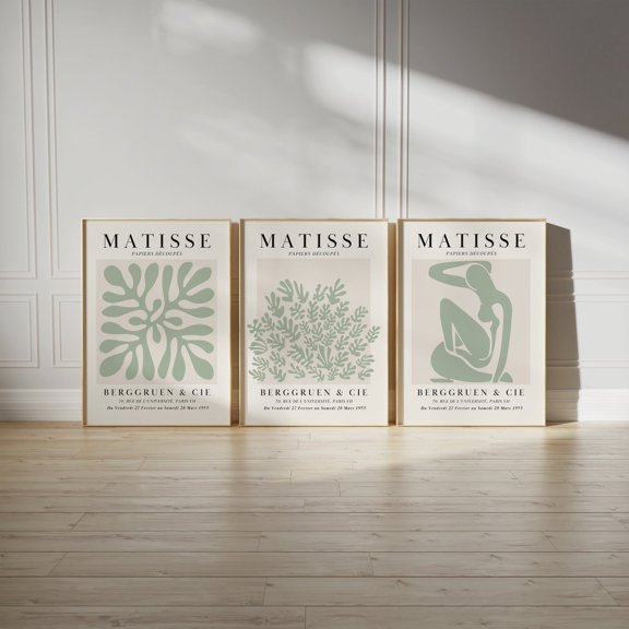 Sage Green Print Abstract Gallery Wall Art Set 3 Unframed Paper Print 8x12