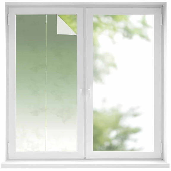 Sage Green Privacy Window Film, Decorative Frosted Glass Window Film, Farmhouse Sage Green Ombre Reusable Peel and Stick Static Cling for Home Bathroom Office Glass Door 17.7"x39.3"