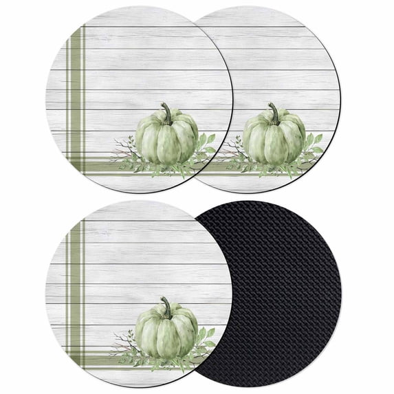 Sage Green Pumpkin Coasters Set of 4, Absorbent Coasters for Drinks, Thanksgiving Fall Leaf Retro Stripe Coaster for Desk Coffee Table Protection, Home Decor House Warming Gifts 4"