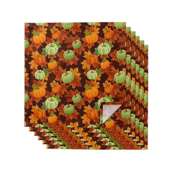 Sage Green Pumpkin Fall Cloth Napkins Set of 6 Reusable Dinner Napkins, Thanksgiving Maple Leaves Autumn Cocktail Napkin Washable Table Napkins for Wedding/Holiday Party/Baby Shower 20"x20"