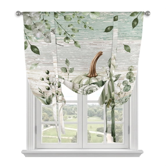 Sage Green Pumpkins Fall Balloon Curtains for Windows, Bedroom Curtains 54 Inch Length, Farmhouse Wooden Thanksgiving Tie Up Curtains Panels Thermal Insulated Bathroom Curtains Window 42"x54"