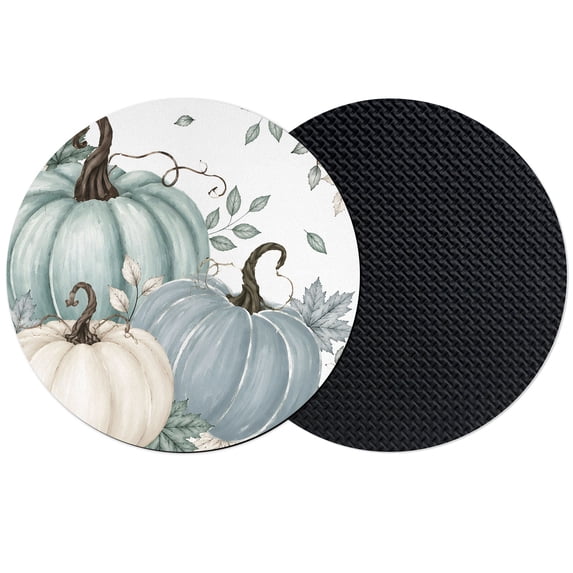 Sage Green Pumpkins Fall Coasters Set of 2, Absorbent Coasters for Drinks, Thanksgiving Blue Autumn Botanical Coaster for Desk Coffee Table Protection, Home Decor House Warming Gifts 4"