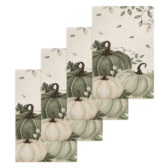 Sage Green Pumpkins Fall Kitchen Dish Towels for Drying Dishes Set of 4, Thanksgiving Autumn Botanical Rustic Waffle Weave Microfiber Hand Tea Bathroom Towels Quick Dry & Absorbent Towel 15.7x23.6