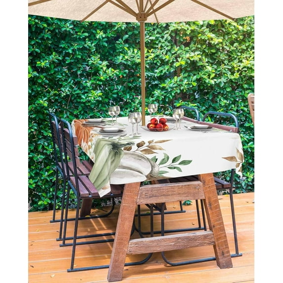 Sage Green Pumpkins Fall Outdoor Tablecloth - 60x102 Inch Rectangle Dining Table Cover, Thanksgiving Botanical Rustic Waterproof Outdoor Table Cloth with Umbrella Hole & Zipper for Patio