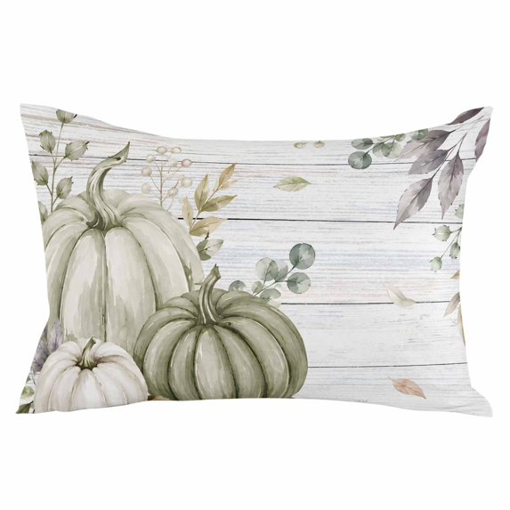 Sage Green Pumpkins Throw Pillow 12x20 Inch, Fall Thanksgiving Autumn Wood Grain Waterproof Outdoor Pillow Covers with Insert, Decorative Pillowcase Cushion for Couch, Sofa, Bed, Patio, Garden