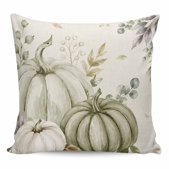 Sage Green Pumpkins Throw Pillow 16x16 Inch, Fall Thanksgiving Rustic Autumn Waterproof Outdoor Pillow Covers with Insert, Decorative Pillowcase Cushion for Couch, Sofa, Bed, Patio, Garden