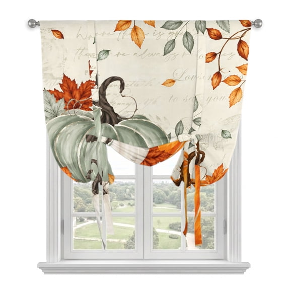 Sage Green Pumpkins Tie Up Curtains 45 Inches Long, Kitchen Window Curtains Over Sink, Thanksgiving Leaves Beige Fall Small Window Curtains Shade Balloon Curtains Valances for Bedroom/Cafe 34"x45"