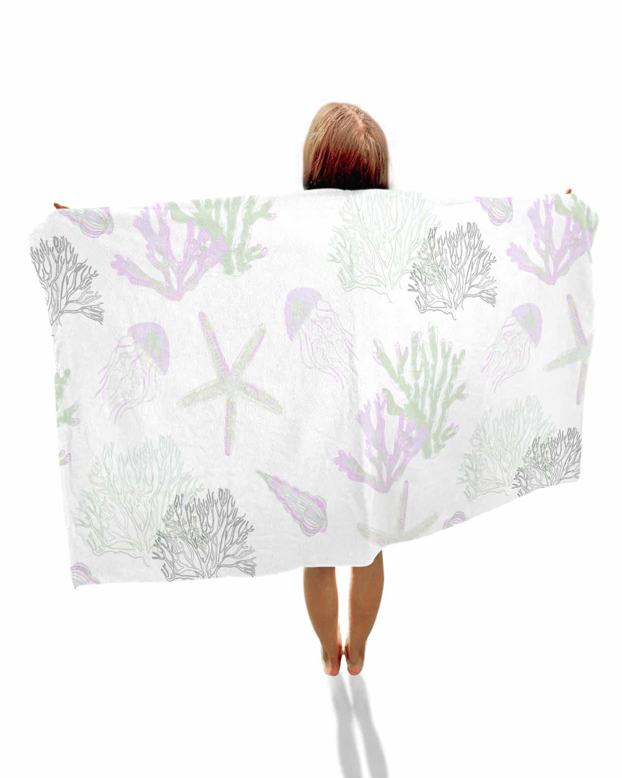 Sage Green Purple Coral Coastal Beach Towels Oversized Super Absorbent, Nautical Starfish Beach Lightweight Bath Towel Quick Dry Sets For Bathroom/Pool/Rv Camping/Beach Play/Gym Room/Picnic 30"x60"