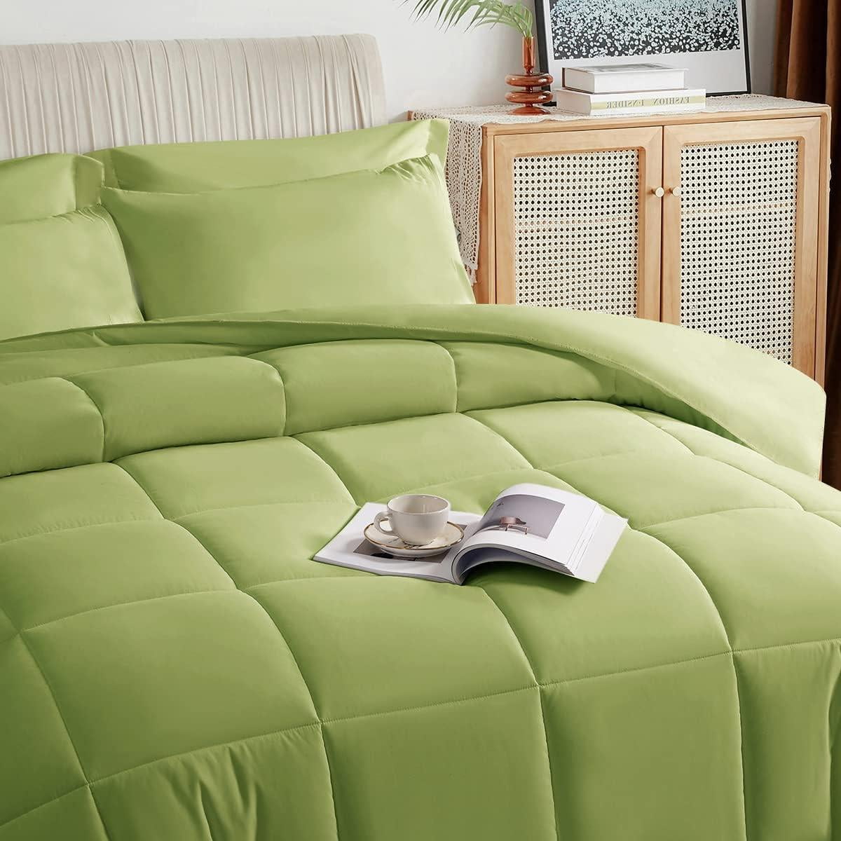 Sage Green Queen Size Comforter Set 7 Pieces, Bed in a Bag Bedding Sets with All Season Soft