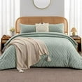 thumbnail image 1 of Sage Green Queen Size Comforter Sets, 3 Pieces Lightweight Chevron Tufted Bedding Comforter Set, Fluffy Down Alternative Comforter Bed Set Gift Choice (90x90In Comforter and 2 Pillowcases), 1 of 8