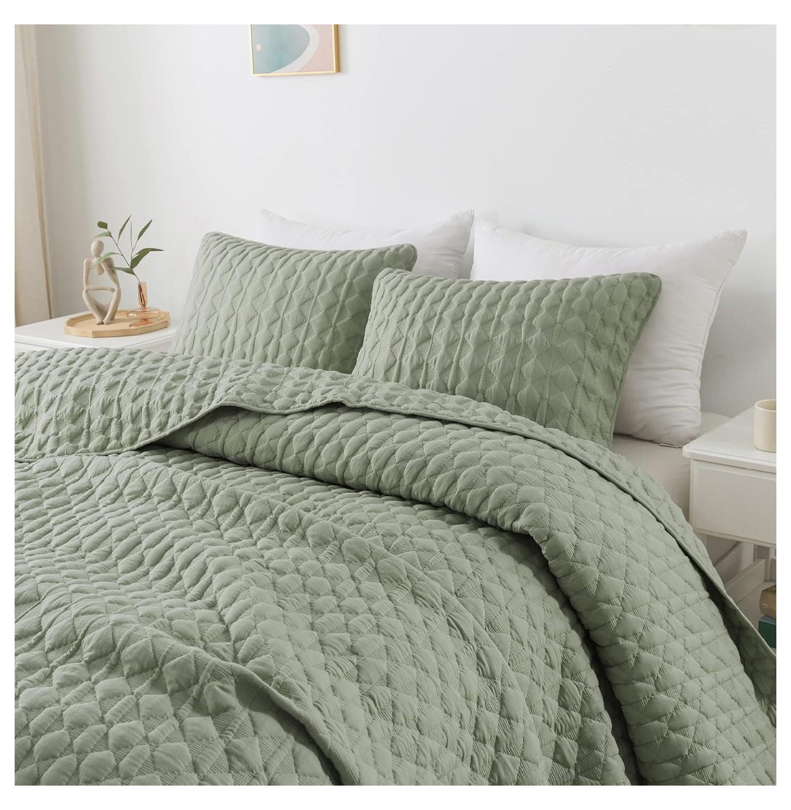Sage Green Quilt King Size Bedding Sets with Pillow Shams Lightweight Soft Bedspread Coverlet Quilted Blanket Thin Comforter Bed Cover All Season Spring Summer 3 Pieces 104x90 inches Walmart