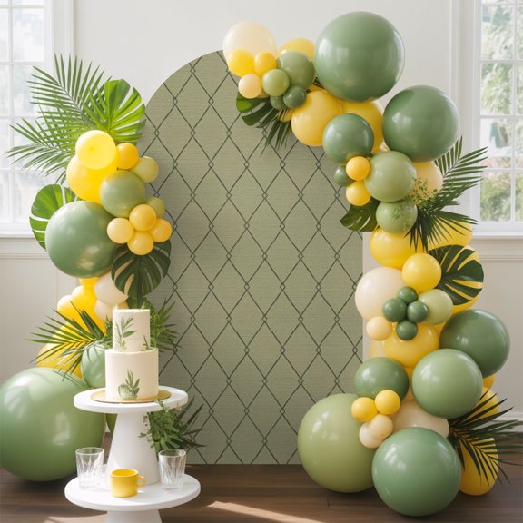 Sage Green Quilted Lines Arch Backdrop Cover, 4FT, Minimalist Rhombus Pattern Diamond Grid Spandex Arch Covers Double-Sided Backdrop for Wedding Birthday Party Photo Background Decoration