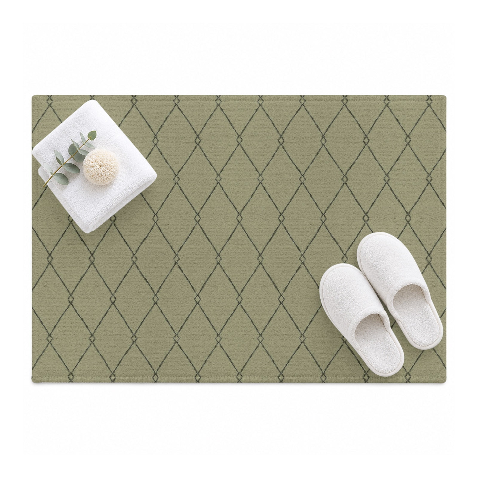 Sage Green Quilted Lines Area Rug 2'x3', Minimalist Rhombus Pattern ...