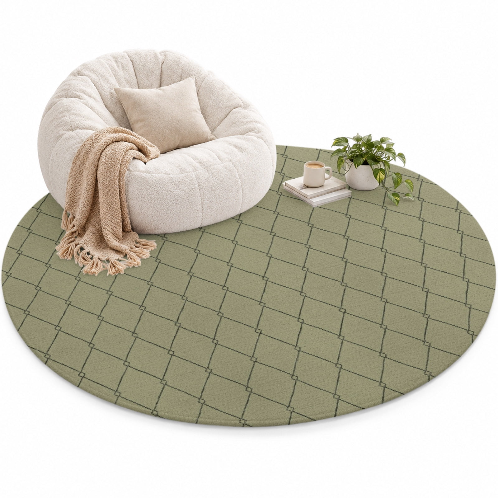 Sage Green Quilted Lines Area Rug 3', Minimalist Rhombus Pattern ...