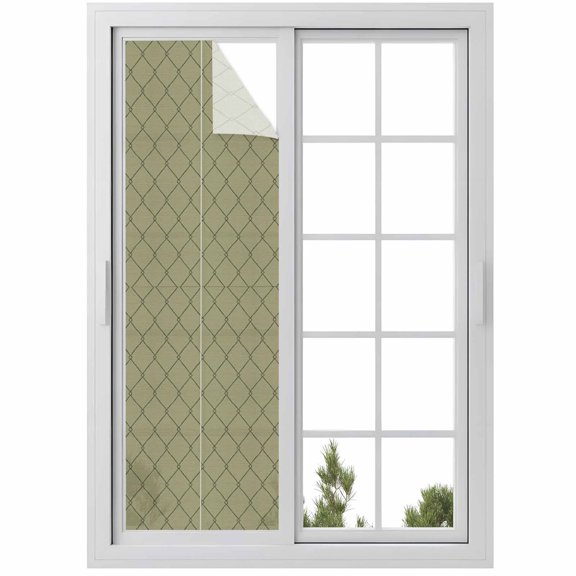 Sage Green Quilted Lines Window Privacy Film Minimalist Rhombus Pattern Diamond Grid Decorative Glass Window Film UV Blocking Static Cling Sticker Covering for Home Door 29.5 x 118 inches