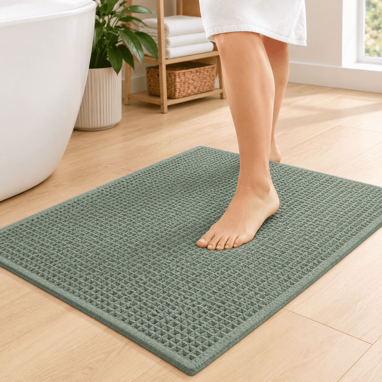 Sage Green Rectangular Waffle Bath Rug 40