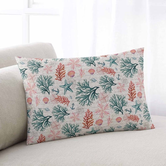 Sage Green Red Coral Throw Pillow Covers, Coastal Nautical Summer Beach Soft Breathable Pillow Cases with Invisible Zipper for Sleeping, Standard Pillowcases for Couch Bed Sofa Chair 20x26 Inches