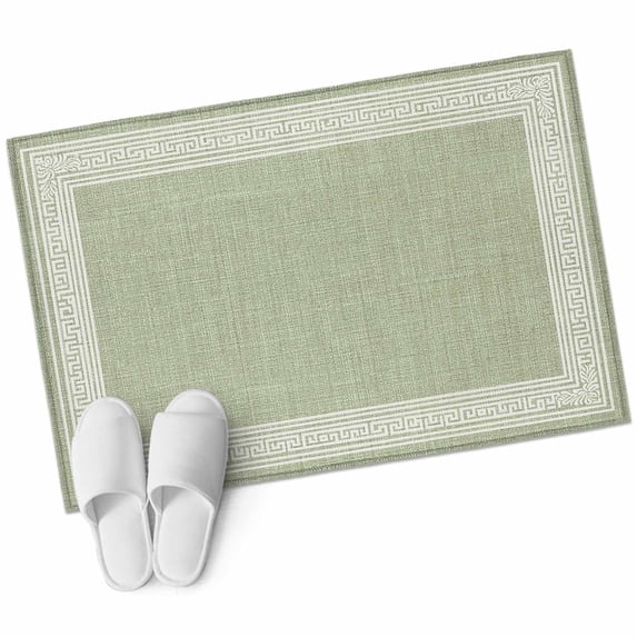 Sage Green Retro Greek Key Large Area Rugs for Bedroom Living Room, Soft Non Slip Carpet Bedside Rug, Geometric Greece Ancient Rustic Rectangular Floor Cover Kitchen Accent Rug 2'x3' for Office