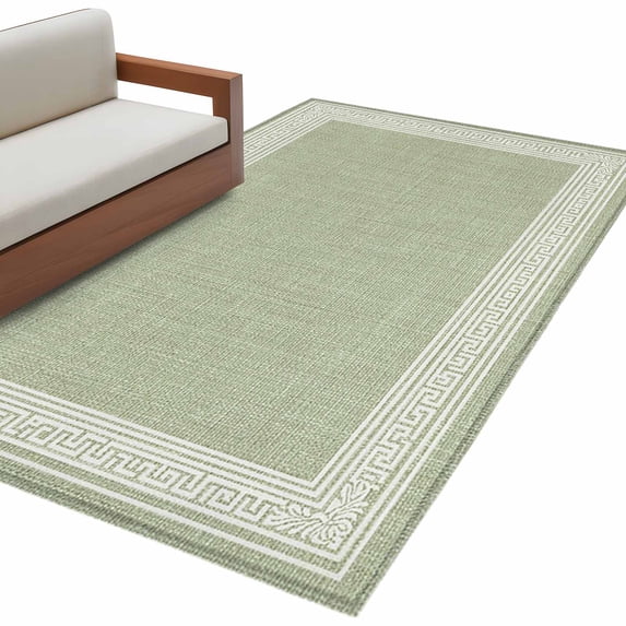 Sage Green Retro Greek Key Large Area Rugs for Bedroom Living Room, Soft Non Slip Carpet Bedside Rug, Geometric Greece Ancient Rustic Rectangular Floor Cover Kitchen Accent Rug 2.7'x5' for Office