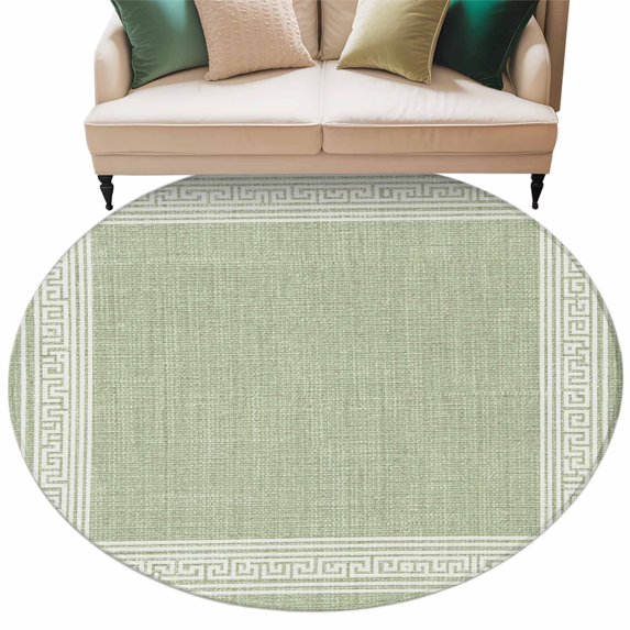 Sage Green Retro Greek Key Large Area Rugs for Bedroom Living Room, Soft Non Slip Carpet Bedside Rug, Geometric Greece Ancient Rustic Round Floor Cover Kitchen Accent Rug 8' for Dining Room/Office