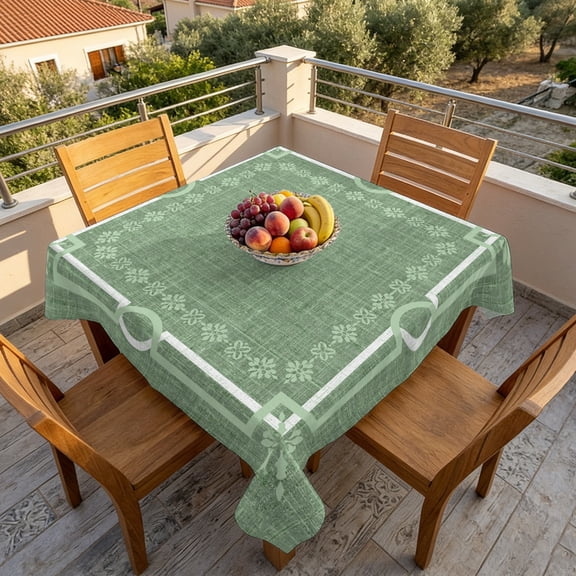 Sage Green Retro Linen Table Cloth 60x60in, Waterproof Square Tablecloth Wipeable Tablecloths Natural Forest Style Table Covers for Dining Tables Party Indoor Outdoor