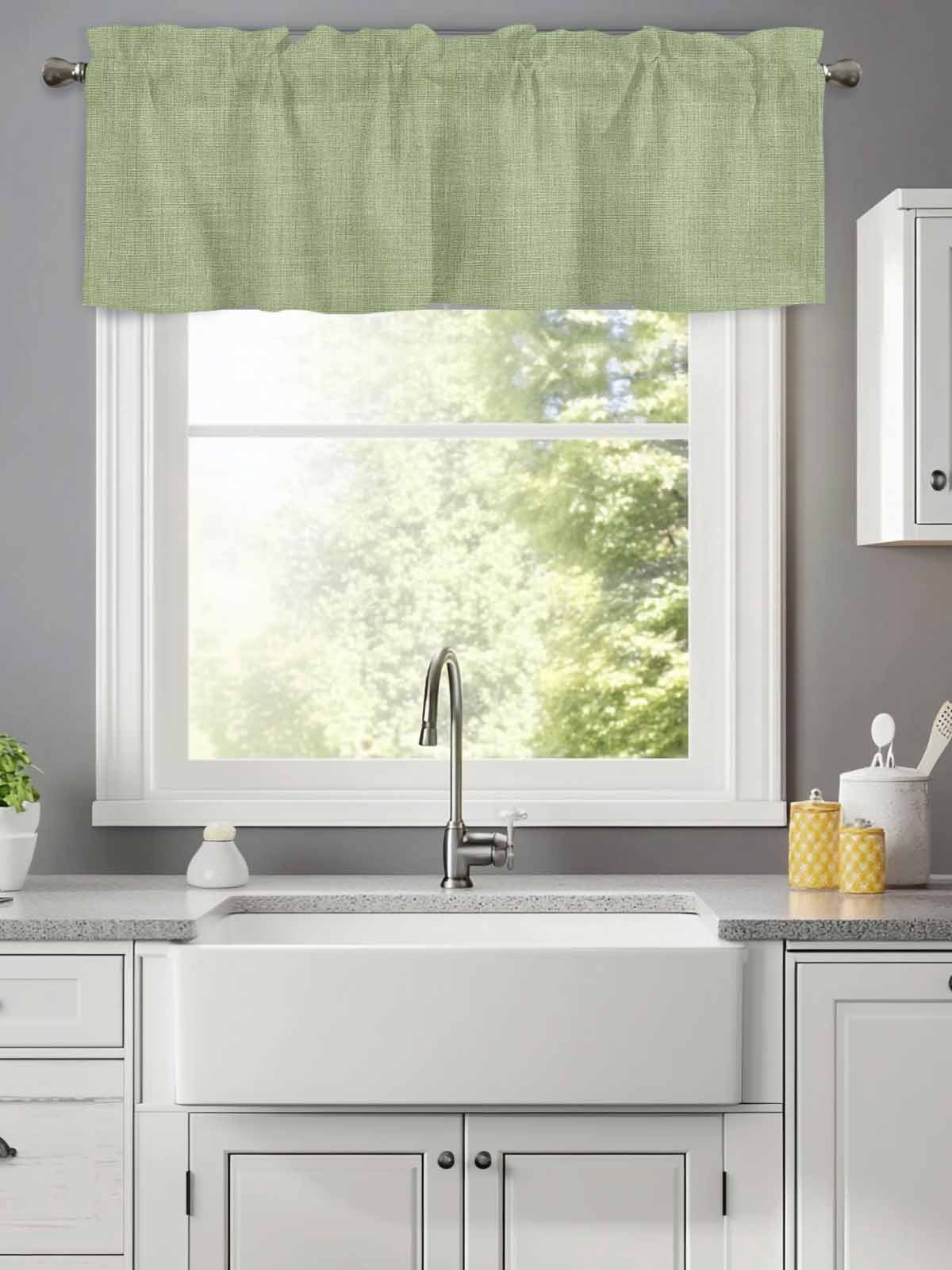 Sage Green Retro Linen Valances for Windows,Kitchen Valance Rod Pocket ...