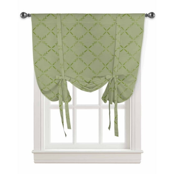 Sage Green Rhombus Plaid Tie Up Curtains for Kitchen Bathroom Bedroom Windows 45 Inch Length, Classic Modern Geometric Abstract Art Balloon Drape Curtains Shade Rod Pocket Curtain Panel, 34"x45"