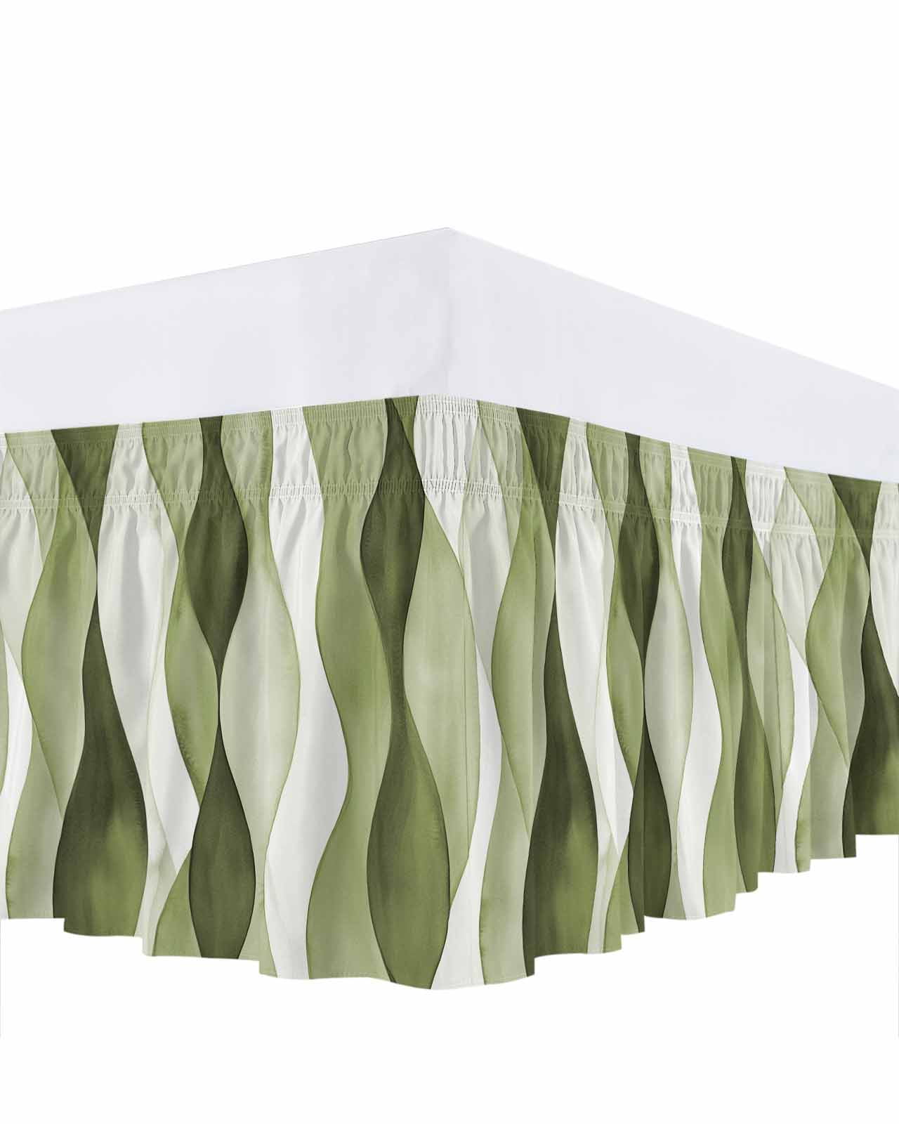 Sage Green Ripple Bed Skirt Abstract Gradient Watercolor Modern Bed Skirts King Size 16 Inch Drop, Wrap Around Dust Ruffle&nbsp;Bedskirt with Adjustable Elastic Belt for Queen Size Beds