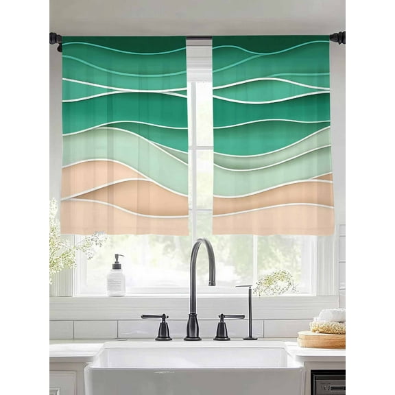 Sage Green Ripple Sheer Curtains 45 Inches Long 2 Panels Sage Green Gradient Light Filtering Semi Sheer Window Curtains Drapes for Bedroom Living Room 52"x45"