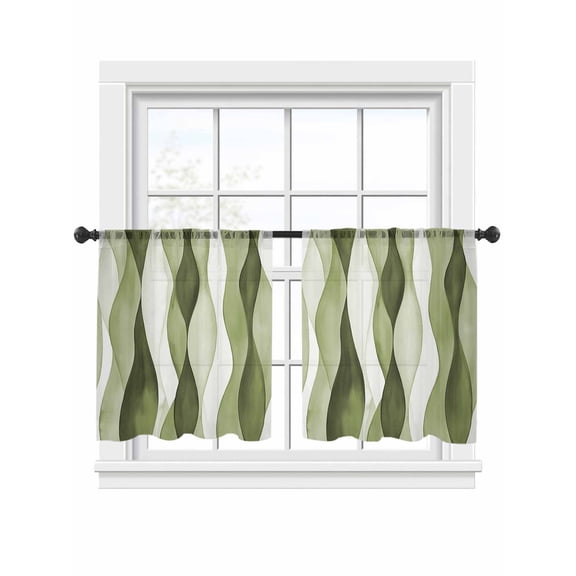 Sage Green Ripple Sheer Curtains for Living Room Bedroom, Light-filtering Sheer Curtain, Abstract Gradient LigRod Pocket Voile Window Treatment Drapes, 52’’Wx54’’L, 2 Panels Set