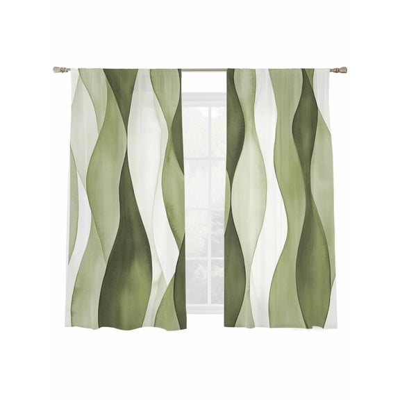 Sage Green Ripple Sheer Curtains for Living Room Bedroom, Light-filtering Sheer Curtain, Abstract Gradient Rod Pocket Voile Window Treatment Drapes, 52’’Wx72’’L, 2 Panels Set