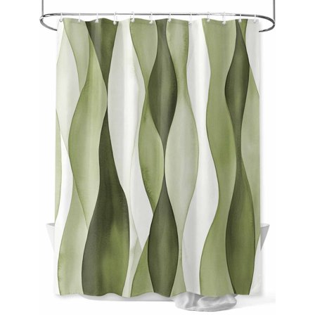 Sage Green Ripple Shower Curtain, Abstract Gradient Watercolor Modern Waterproof Shower Curtain Set with 12 Hooks Lightweight Washable Fabric Shower Curtains for Bathroom 60x72 Inches