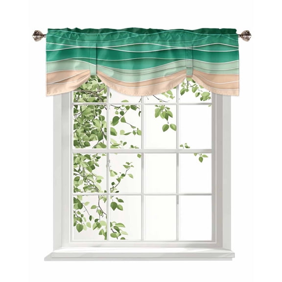 Sage Green Ripple Tie Up Valances Curtain, Sage Green Gradient Kitchen Valances for Windows Decor, Rod Pocket Short Curtains Set for Bedroom/Bathroom, 42"x18"