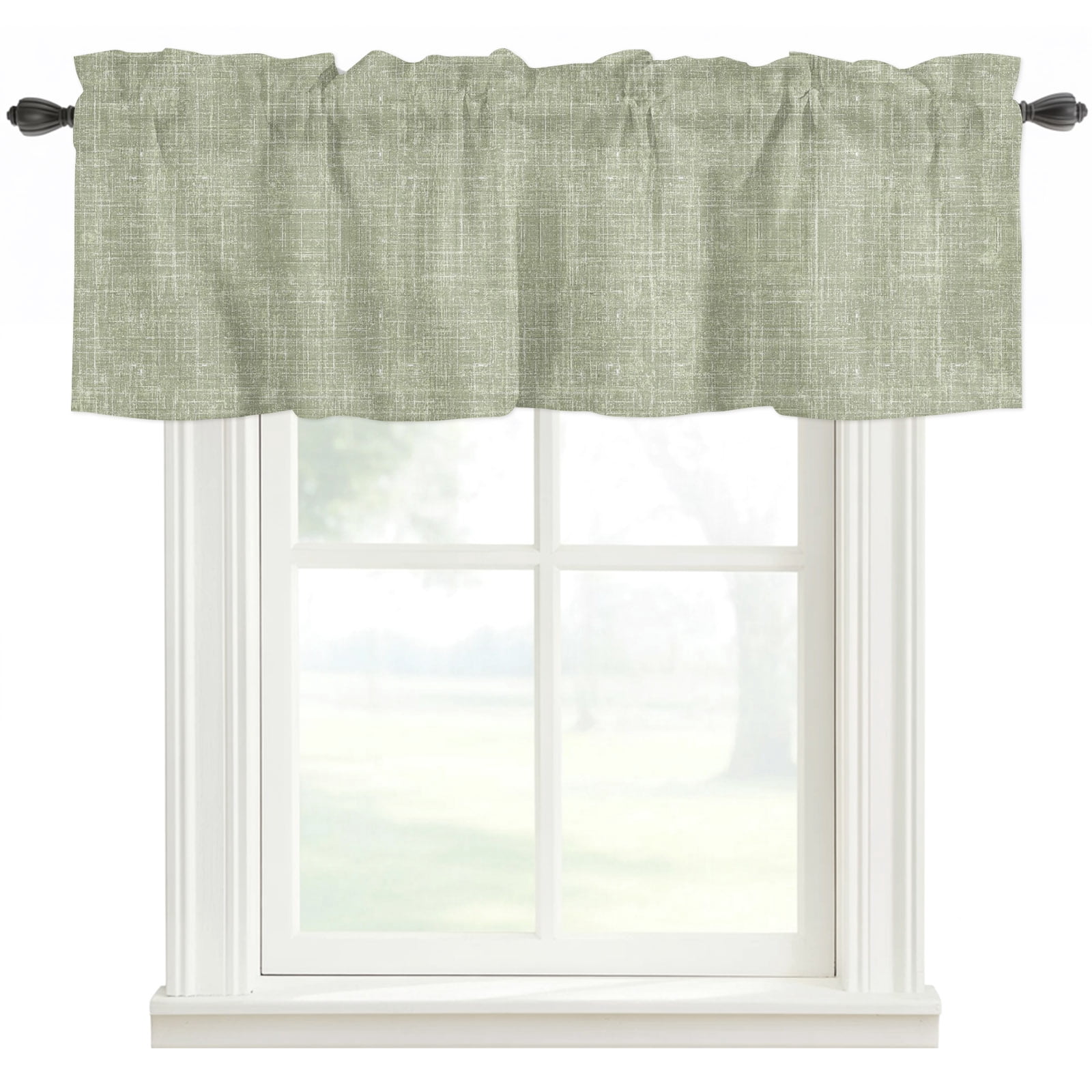 Rustic Valance Sage Green Rod Pocket Curtain Valance, Rustic Farmhouse Linen Texture ...