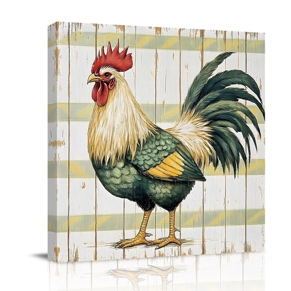 Sage Green Rooster Canvas Wall Art for Living Room, Vintage Animals Watercolor Wood Grain Farmhouse Poster Print Painting for Bedroom Office Home Decoration Wall Pictures Prepare To Hang 8"x8"