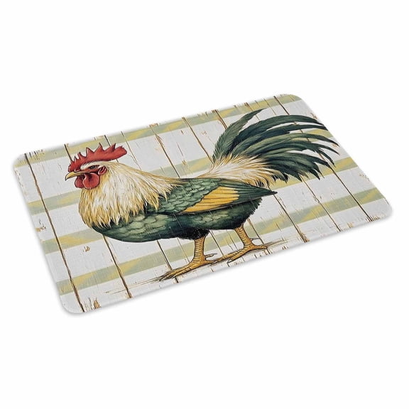 Sage Green Rooster Doormat Outdoor Entrance 16"x24", Vintage Animals Wooden Watercolor Absorb Moisture Dirt Door Mats, Non-Slip Rubber Backing Floor Mats Indoor, Low-Profile Front Door Rugs
